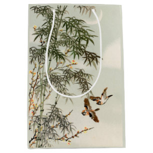 Birds Bamboo Asian Japanese Vintage Medium Gift Bag