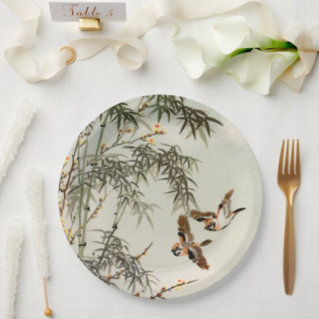 Birds Bamboo Asian Japanese Vintage Paper Plate (Wedding)