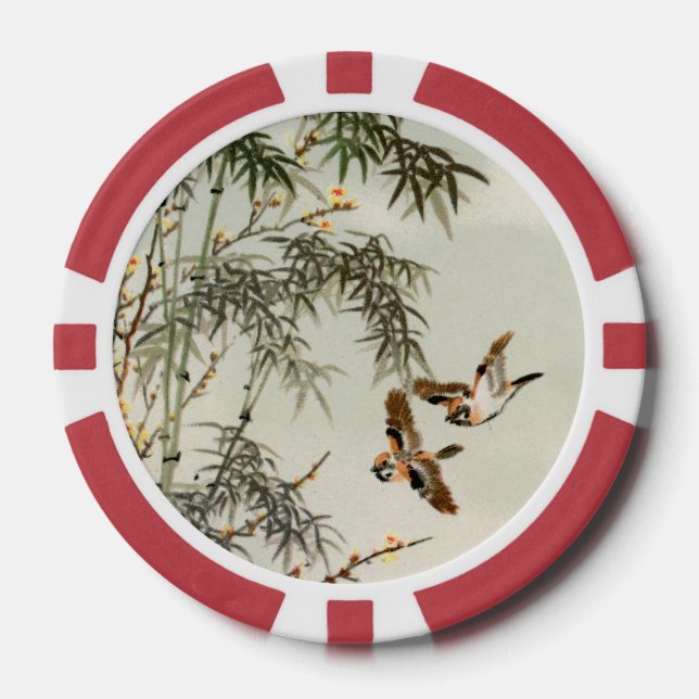 Birds Bamboo Asian Japanese Vintage Poker Chips (Front)