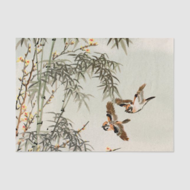 Birds Bamboo Asian Japanese Vintage Tissue Paper (Front)