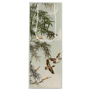 Birds Bamboo Asian Japanese Vintage Wine Gift Bag