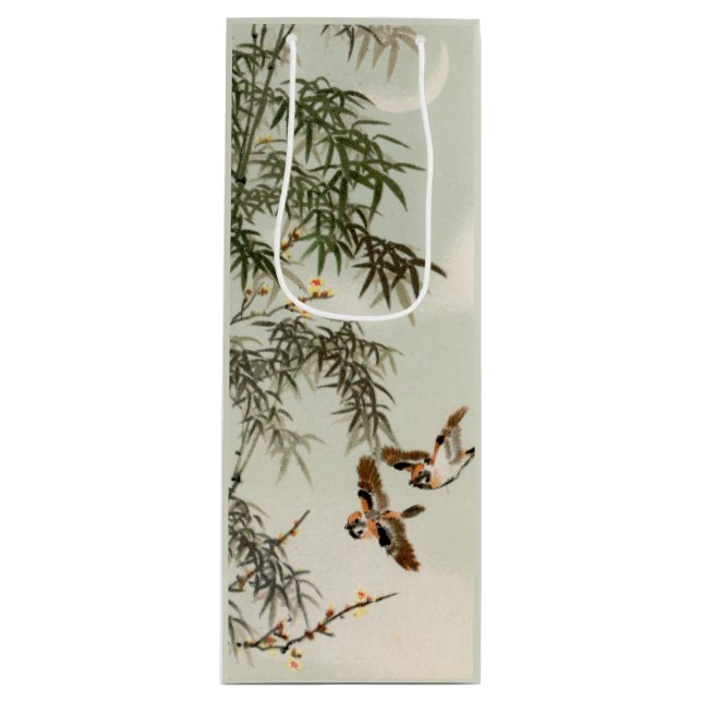 Birds Bamboo Asian Japanese Vintage Wine Gift Bag (Front)