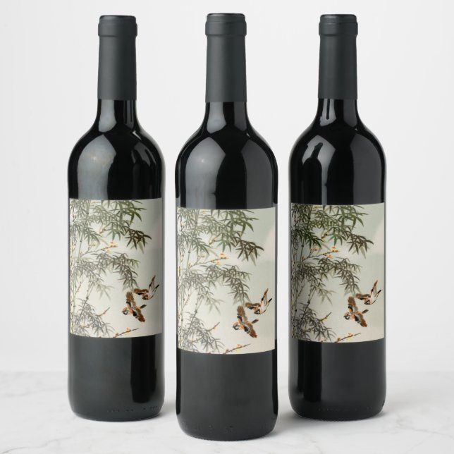 Birds Bamboo Asian Japanese Vintage Wine Label (Bottles)