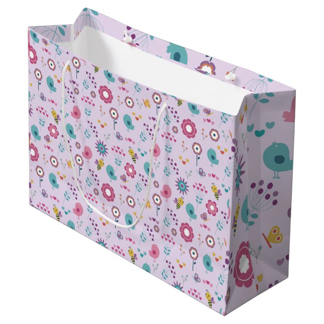 Birds, Bees, and Butterflies Floral Large Gift Bag (Front Angled)