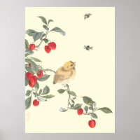 Birds, Bees & Cherries antique oriental art