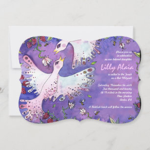Birds & Bees Watercolor Bat Mitzvah Invitation