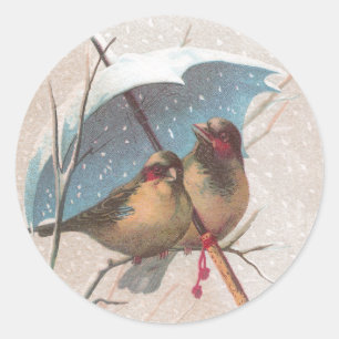 Birds Beneath Blue Umbrella Classic Round Sticker