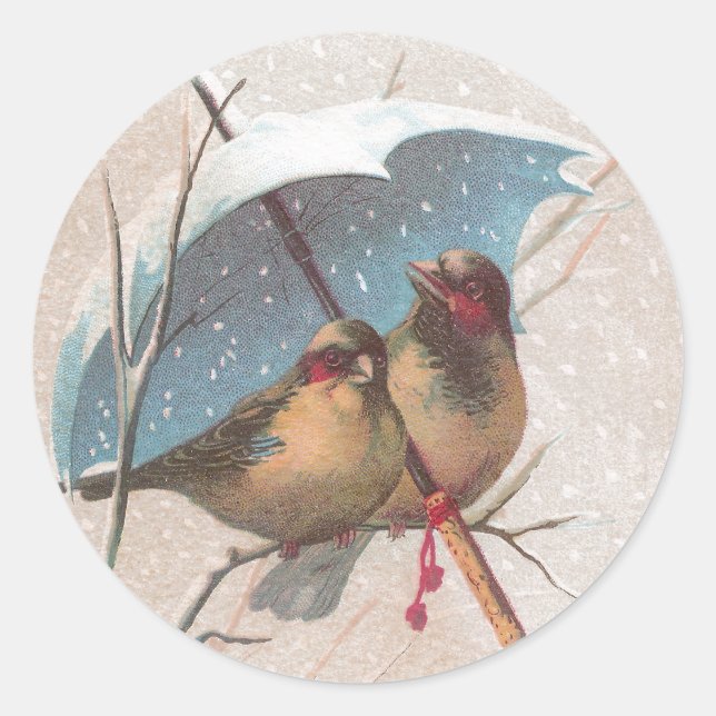 Birds Beneath Blue Umbrella Classic Round Sticker (Front)