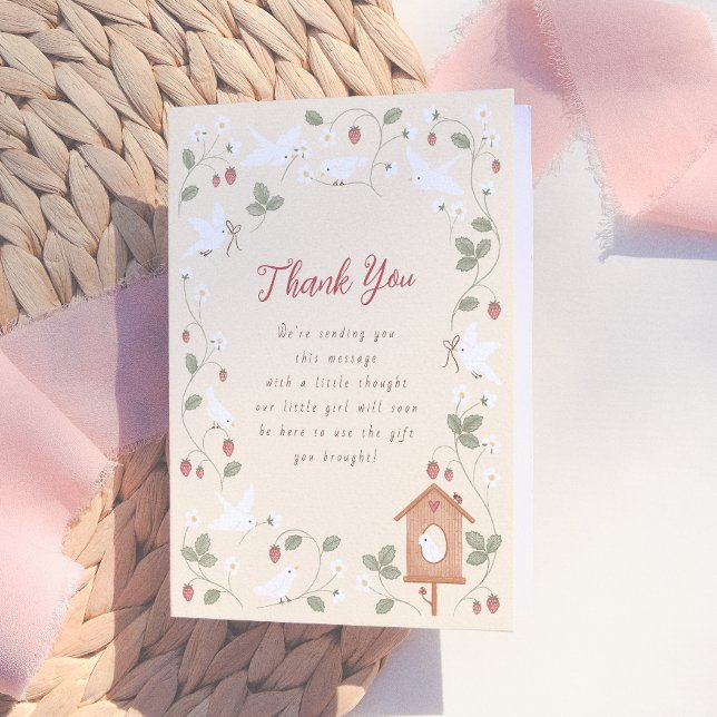 Birds & Berries Girl Baby Shower Thank You Card (Creator Uploaded)