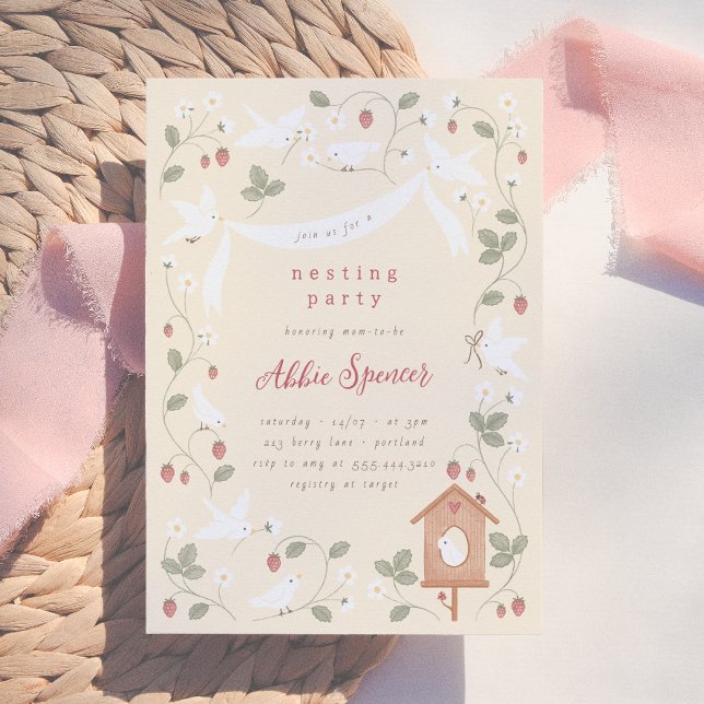 Birds & Berries Nesting Party Girl Baby Shower Invitation (Creator Uploaded)
