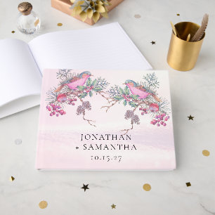 Birds & Berries Pinecone Watercolor Winter Wedding Guest Book