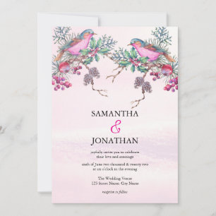 Birds & Berries Pinecone Watercolor Winter Wedding Invitation
