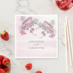 Birds & Berries Pinecone Watercolor Winter Wedding Napkin