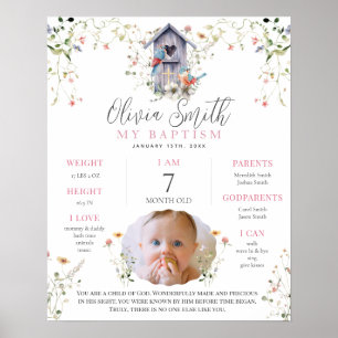 Birds & Birdhouse Wildflowers Photo Baptism Poster