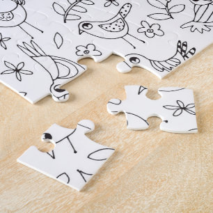 Birds Black and White Colour Your Own Whimsical Jigsaw Puzzle