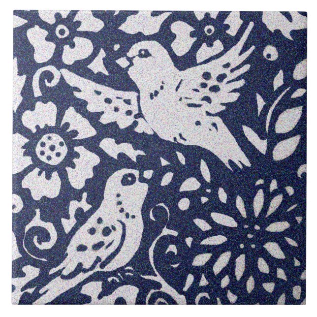 Birds Blue Grey Granite Stone Woodland Animal Art Tile (Front)