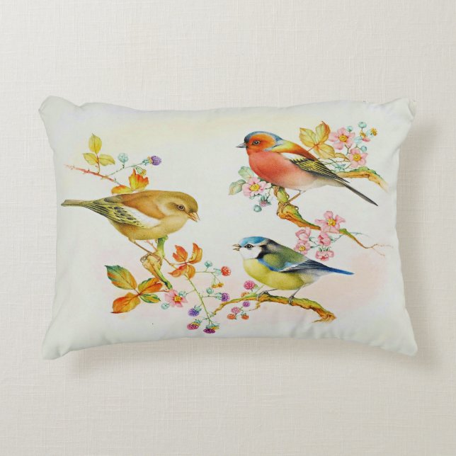 Birds-Blue Tit, Chaffinch, Greenfinch Decorative Cushion (Front)