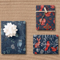 Birds Botanical Woodland Animals Blue Red Pattern