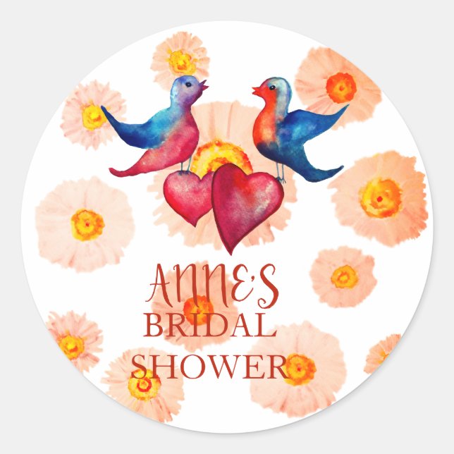 Birds Bridal Shower Classic Round Sticker (Front)