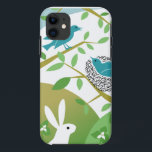 Birds & Bunny Spring iPhone Case<br><div class="desc">Modern birds,  bunny,  leaves,  flowers and branches decorate this charming and stylish iPhone case. Tweet away! Personalise it by selecting Customise it,  then add your text (name and phone number maybe?).</div>