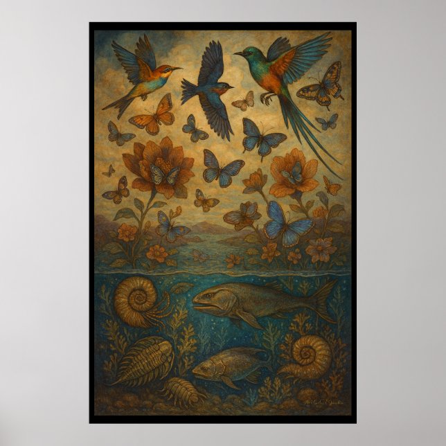 Birds, Butterflies & Ancient Ocean Life Poster (Front)