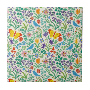 Birds, Butterflies & Wildflowers Pattern Tile
