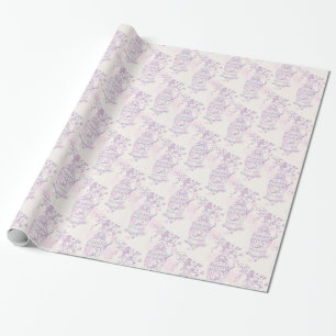 Birds cage purple pink wedding wrap wrapping paper