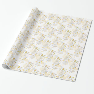 Birds cage with hearts yellow grey wedding wrap wrapping paper