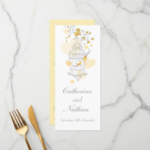 Birds cage yellow grey wedding dinner menu