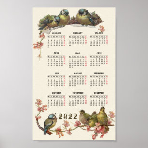 Birds calendar 2022 vintage poster
