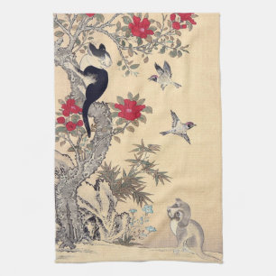 Birds, Cat and Dog, Itō Jakuchū Tea Towel
