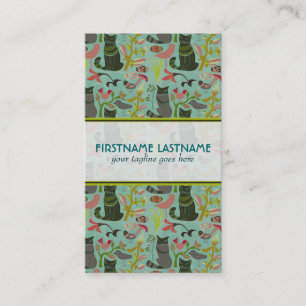 Birds Cats And Flowers Pastel Retro Pattern Business Card