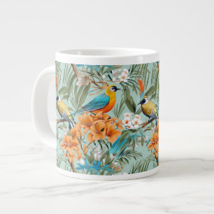 Birds Chinoiserie Mint Orange Large Coffee Mug