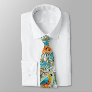 Birds Chinoiserie Mint Orange Tie