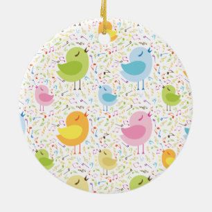 Birds Chirping with Musical Pattern Ceramic Tree Decoration