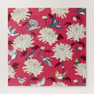 Birds & Chrysanthemums: Floral Vintage Jigsaw Puzzle