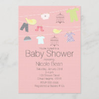 Birds & Clothes on a wire Baby Shower Invitations