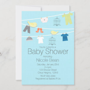 Birds & Clothes on a wire Baby Shower Invitations