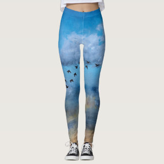 Birds Clouds Autumn Sky Ornithologist Leggings