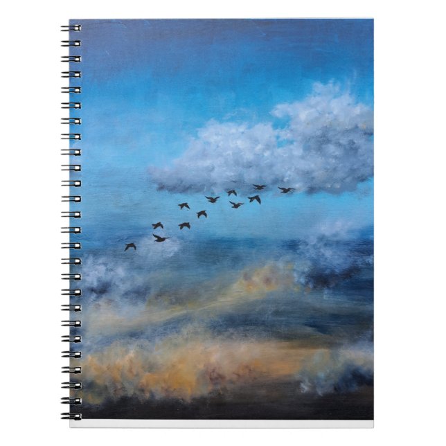 Birds Clouds Autumn Sky Ornithologist Nature Chang Notebook (Front)