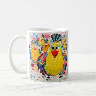 Birds colourful art abstract fat giant cute funny  coffee mug