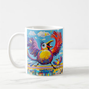 Birds colourful art abstract fat giant cute funny  coffee mug