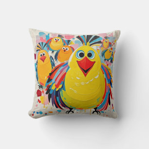 Birds colourful art abstract fat giant cute funny cushion