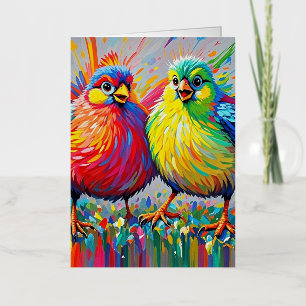 Birds colourful art abstract fat giant cute funny foil greeting card