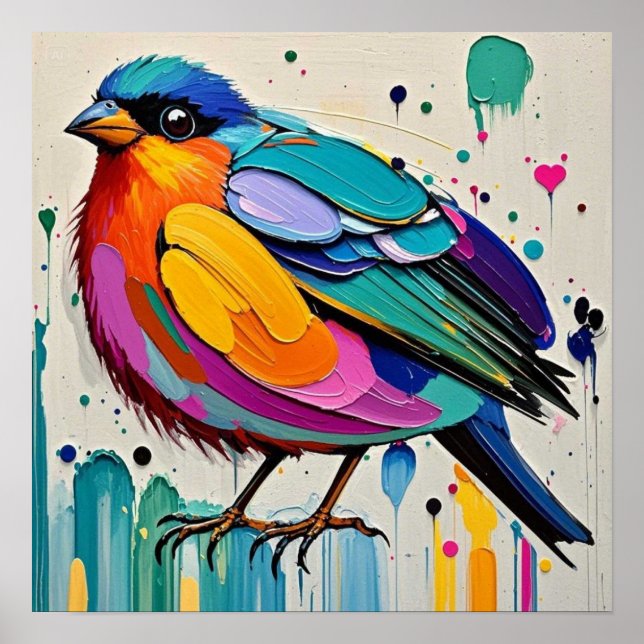 Birds colourful art abstract fat giant cute funny  poster (Front)