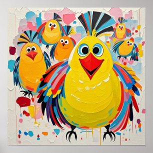 Birds colourful art abstract fat giant cute funny poster
