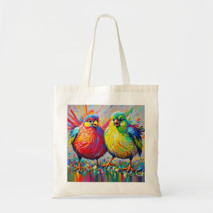 Birds colourful art abstract fat giant cute funny  tote bag