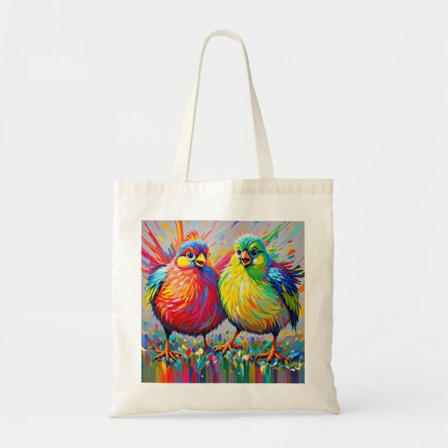 Birds colourful art abstract fat giant cute funny  tote bag (Front)