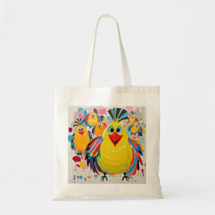 Birds colourful art abstract fat giant cute funny  tote bag