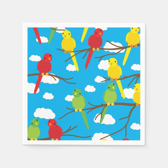 Birds Cute Colourful Spring 1st Birthday Napkin (Front)